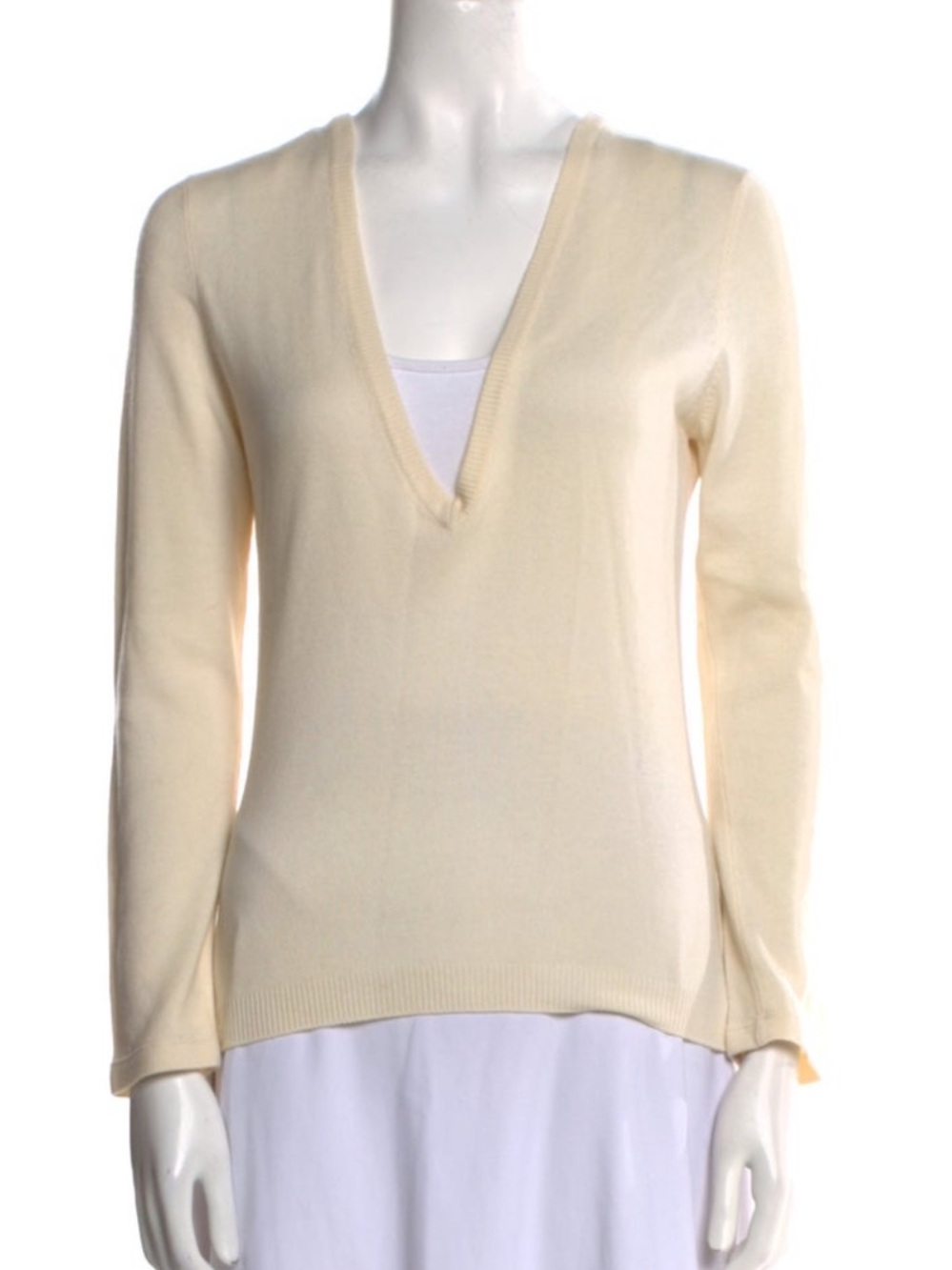 Brunello Cucinelli Pale Cream V-Neck Sweater